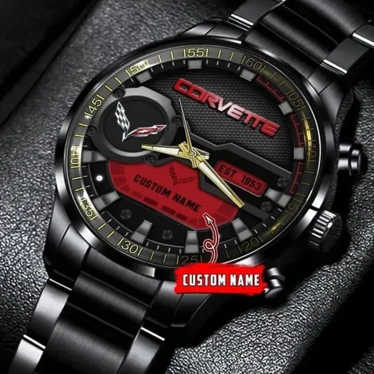 Discover Corvette Car Personalized Black Stainless Steel Watch Gift For Fans