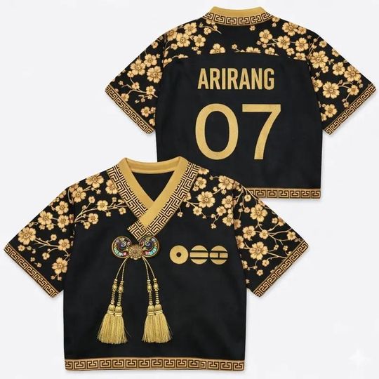 Discover Custom Arirang Music Word Tour Jersey, Personalized World Tour Crop-top Hanbok Style Mesh Jersey, Kpop Merch for Fan, 2026 Concert Outfit