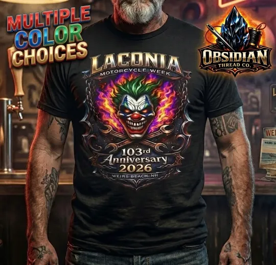 Discover Laconia Motorcycle Week 2026 Shirt 103rd Anniversary Bike Week  NH Skull Flames