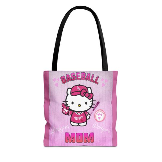 Discover Pink Baseball Mom Tote Bag with Cat Mascot Design