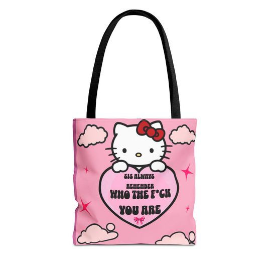 Discover Pink Kitty Sass Tote Bag with Kawaii Cloud Pattern