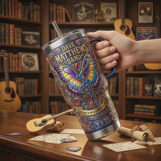 Dave Matthews Band Custom Tumbler Butterfly Fairy Art Music Tour Gift Insulated Travel Mug Charlottesville VA 1991 Band Fan Keepsake