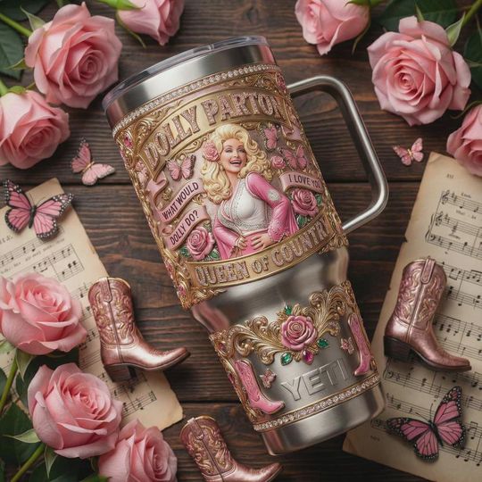 Discover Dolly Parton Custom Tumbler Queen Of Country Western Style Mug What Would Dolly Do Butterfly Design Pink Rose Country Music Gift
