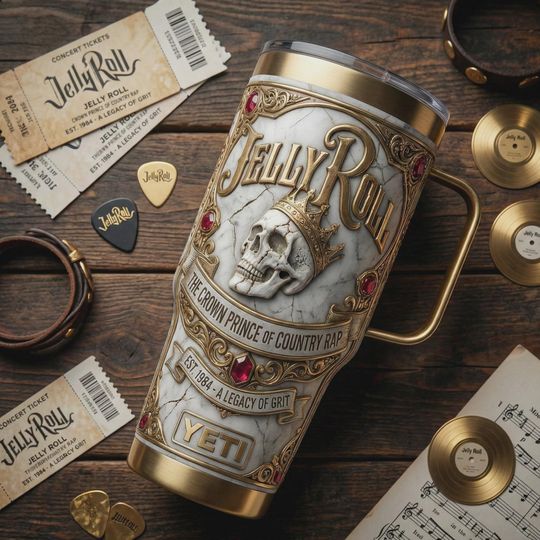 Discover 40oz Jelly Roll Inspired Marble Skull Crown Travel Mug For Fans