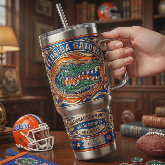 Florida Gators 40oz Tumbler with Handle University of Florida Fan Gift Gator Country National Champions Engraved Travel Mug Insulated Cup