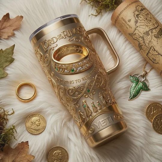 Discover Lord of the Rings One Ring To Rule Them All 40oz Tumbler with Handle Fantasy Movie Gift Engraved Travel Mug Tolkien Fan Gear Insulated
