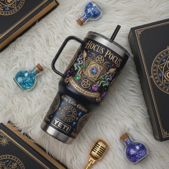 Discover Hocus Pocus Come Little Children 40oz Tumbler with Handle Witchy Halloween Gift Engraved Travel Mug Spooky Season Fan Gear Insulated Coffee