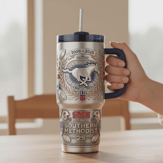 Discover SMU Mustangs Southern Methodist University 40oz Tumbler with Handle College Fan Gift Engraved Travel Mug Alumni Gear Insulated Coffee Cup