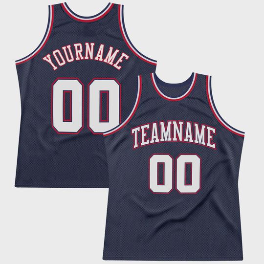 Discover Custom Navy White-Red Authentic Throwback Basketball Jersey,  Personalized Name & Number