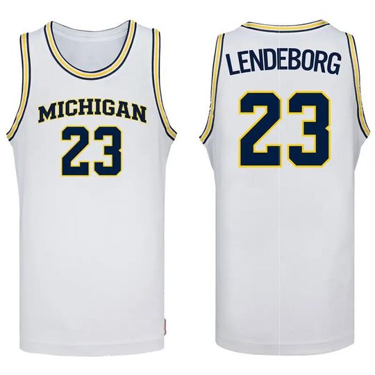 Discover Michigan Wolverines #23 LENDEBORG Basketball Jersey  Navy Blue Unisex Sleeveless Mesh Tank, College Game Day Fan Gear