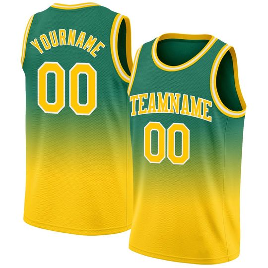 Discover Custom Kelly Green Gold White Fade Basketball Jersey  Authentic Fashion Style, Personalized Name & Number