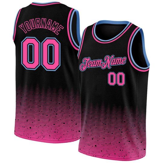 Discover Custom Black Pink-Light Blue Fade Fashion Authentic City Edition Basketball Jersey ,Personalized Basketball Jersey