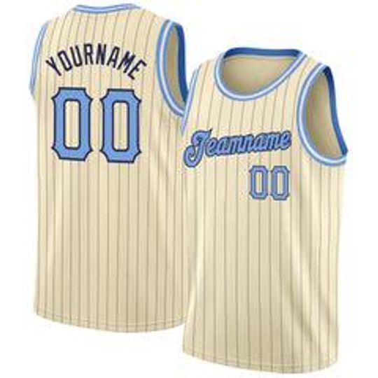 Discover Custom Cream Navy Pinstripe Light Blue-Black Authentic Basketball Jersey |Gift for Basketball Fans
