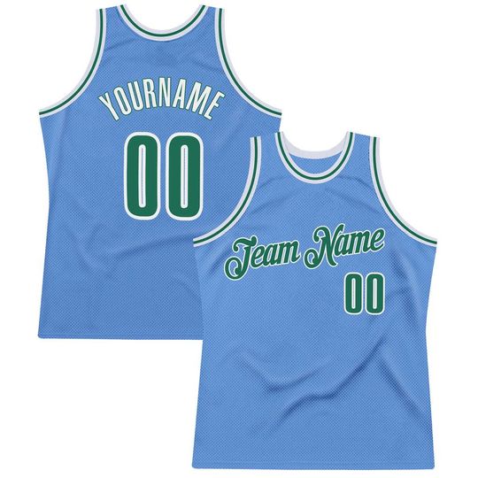 Custom Light Blue Kelly Green-White Throwback Basketball Jersey with Personalized Name and Number