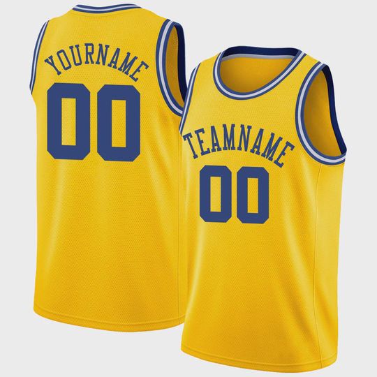 Discover Custom Gold Royal-White Round Neck Rib-Knit Basketball Jersey