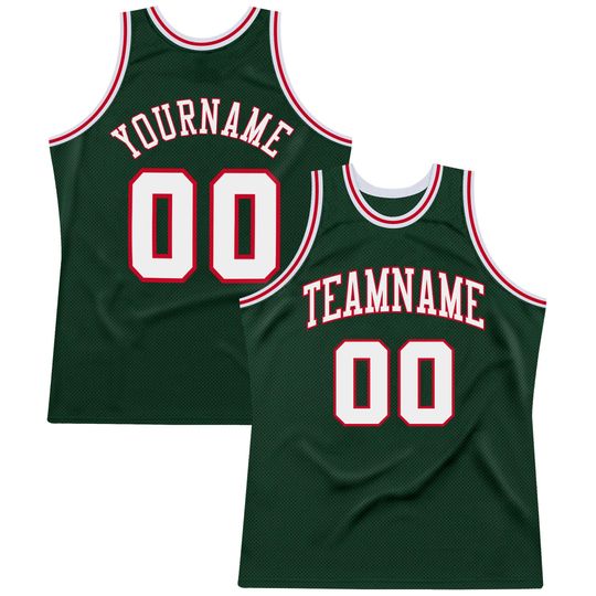 Discover Custom Hunter Green White Red Throwback Basketball Jersey  Authentic Vintage Style, Personalized Name & Number