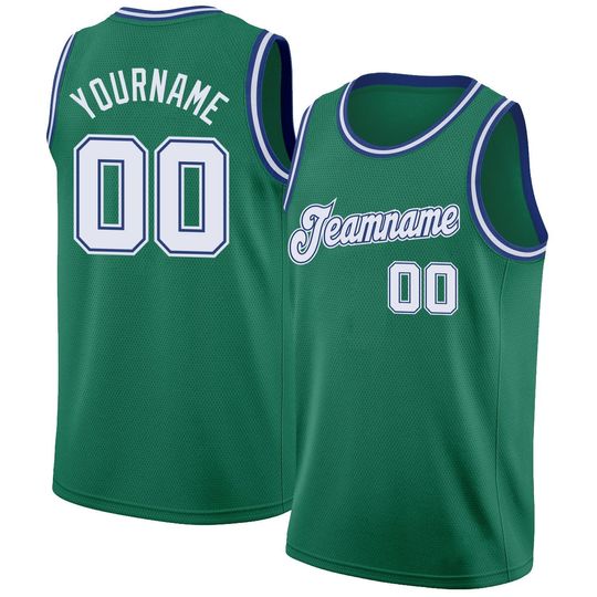 Discover Custom Kelly Green White-Royal Round Neck Rib-Knit Basketball Jersey ,Personalized Basketball Jersey