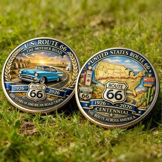 Discover Route 66 Centennial Coin 1926-2026 Vintage Road Gift