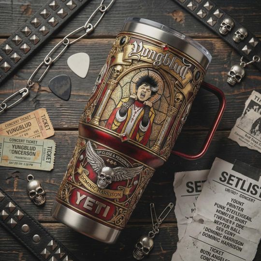 Discover Punk Rock Stained Glass 40oz Mug with Handle Alternative Music Travel Mug