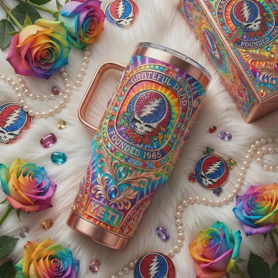 Discover Psychedelic Tie Dye Skull Rose Insulated Cup Retro Rock Iced Coffee Cup