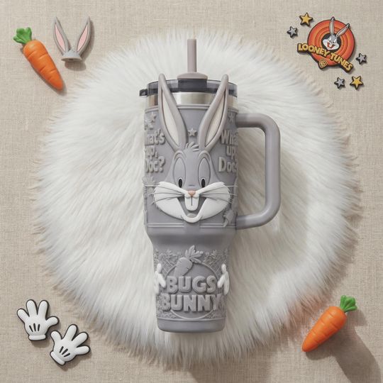 Discover Grey 3D Cartoon Bunny Insulated Cup Nostalgic Animation 40oz Mug with Handle
