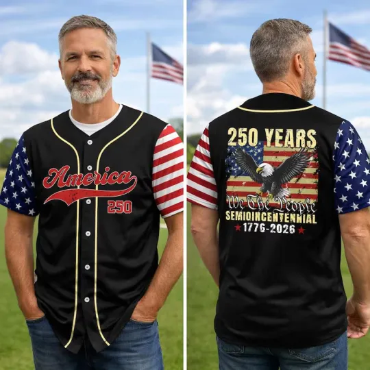 Discover America 250th Anniversary Baseball Jersey USA Patriotic Fan