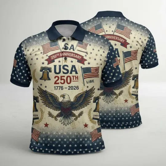 Discover USA 250th Anniversary Patriotic Polo Shirt