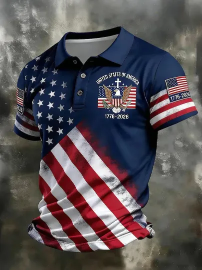 Discover USA 250th Anniversary Polo Shirt American History Patriotic