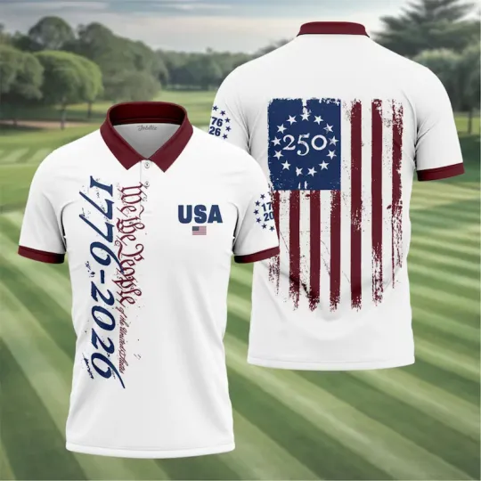 Discover USA 250th Anniversary Polo Shirt American History Patriotic