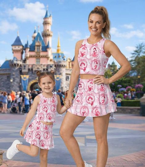 Discover Magical Disney Princess Mirror Coquette Activewear Set, Mirror Frame Bow Skort Outfit, RunDisney Princess Marathon Mothers Day