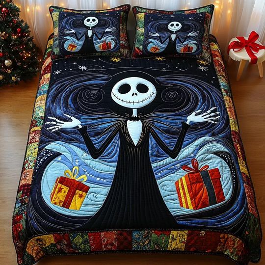 Discover Dark Fantasy Skeleton Quilt Bedding Set Nightmare Holiday Comforter Cover Gothic Bedroom Decor Patchwork Bedspread Kids Room Gift