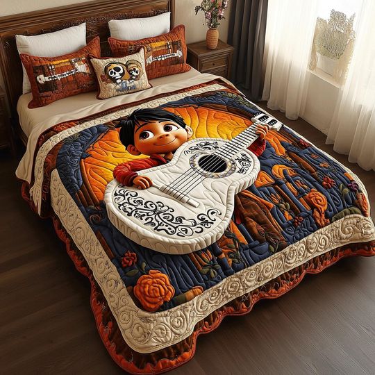 Discover Sweet Guitar Boy Quilt Bedding Set Colorful Mexican Comforter Cover Cute Music Theme Bedroom Decor Cozy Bedspread Perfect Kids Gift