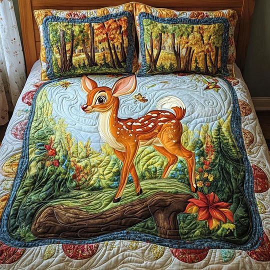 Discover Cute Forest Deer Quilt Bedding Set Cozy Autumn Comforter Cover Rustic Nature Bedroom Decor Beautiful Animal Bedspread Perfect Kid Gift