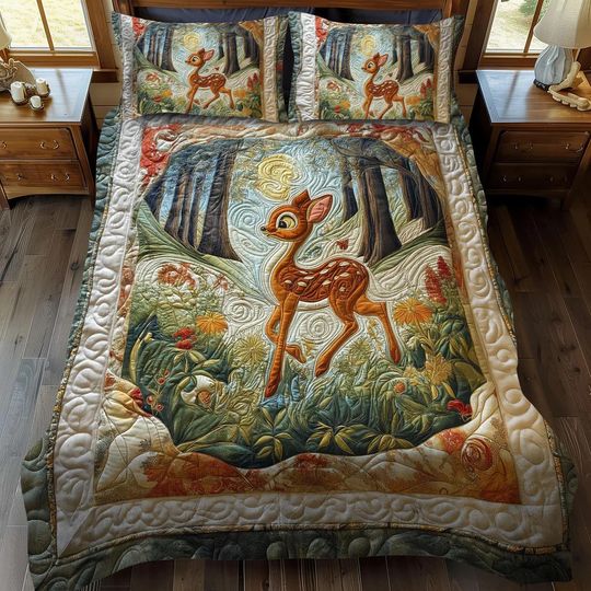 Discover Magical Forest Deer Quilt Bedding Set Cozy Nature Comforter Cover Rustic Woodland Bedroom Decor Beautiful Bedspread Perfect Room Gift
