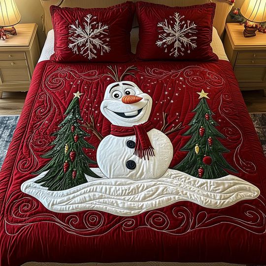 Discover Festive Red Snowman Quilt Bedding Set Merry Christmas Comforter Cover Cozy Winter Bedroom Decor Cute Bedspread Perfect Holiday Kid Gift