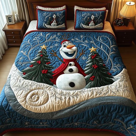 Discover Cute Winter Snowman Quilt Bedding Set Holiday Christmas Comforter Cover Blue Bedroom Decor Festive Bedspread Perfect Gift For Kids Room