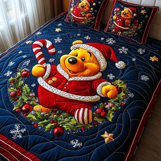 Discover funny character Christmas Tree Bedding Set 3 Piece Quilted Blanket Holiday Swirl Decor Xmas Quilt Set Festive Bedroom Gift for funny character Fans and Kids