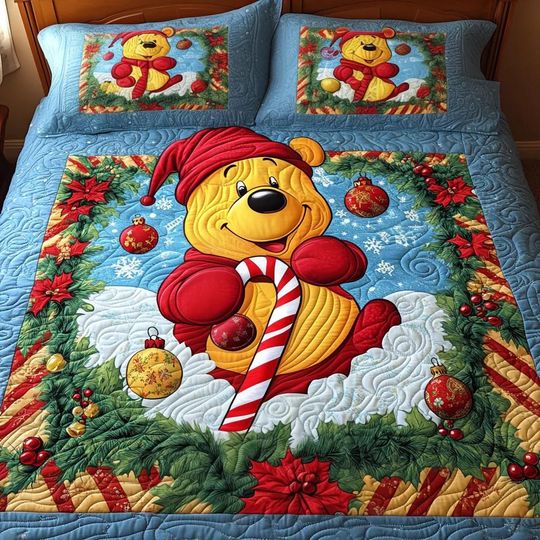 Discover Winter Holiday Bear Quilt Bedding Set Festive Comforter Cover Blue Bedroom Decor Cozy Christmas Bedspread Perfect Gift For Boys Girls