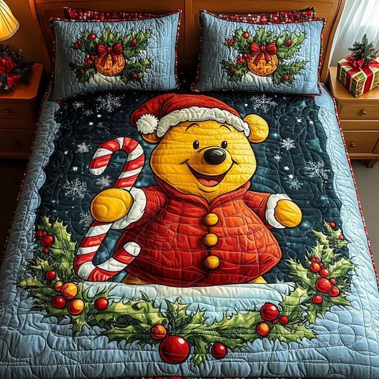 Discover Adorable Holiday Bear Quilt Bedding Set Cozy Winter Comforter Cover Kids Bedroom Decor Festive Christmas Bedspread Perfect Family Gift