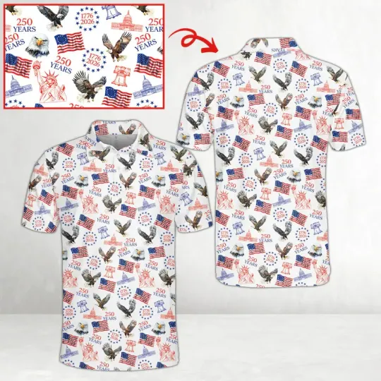 Discover America Years Men's Polo Shirt with USA Flag Design