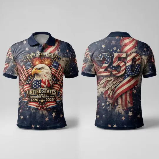 Discover USA 250th Birthday Patriotic Polo Shirt