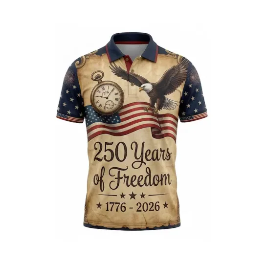Discover America 250th Anniversary Polo Shirt US History Patriotic
