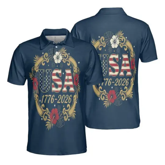 America 250th Birthday Patriotic USA Polo Shirt for Men