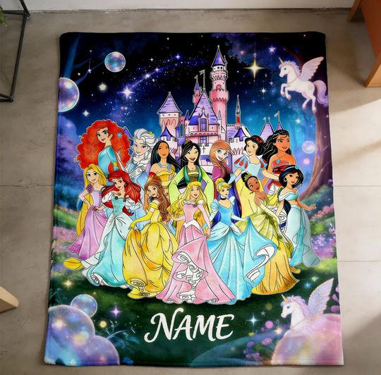 Discover Personalized Disney Princess Blanket, Custom Name Kids Fleece