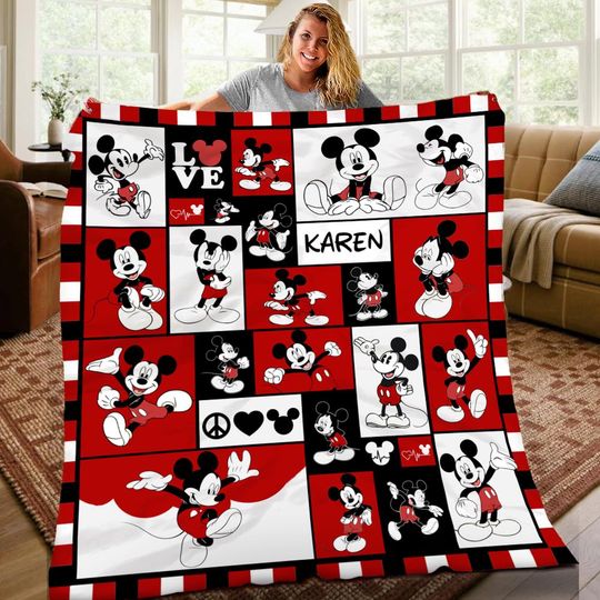 Discover Custom Name Mickey Mouse Blanket, Personalized Mickey Mouse Blanket,Mickey Blanket, Cartoon Style Gift for Boys and Girls, Birthday gift kid