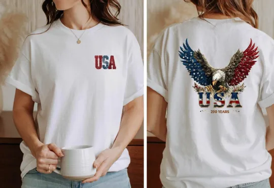Discover American Eagle USA 250 Years Patriotic T-Shirt, Fourth of July Graphic Tee