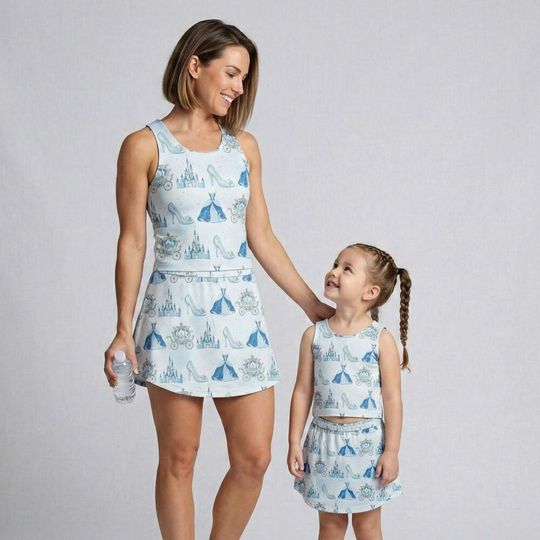 Elegant Cinde Watercolor Activewear Set, Glass Slipper Castle Carriage Skort Outfit, RunDisney Princess Marathon Mothers Day Gift