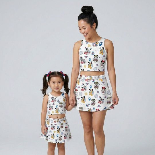 Discover Classic Mickey Cruise White Activewear Set, Nautical Ship Sailor Skort Outfit, Disney Cruise Line DCL Summer Vacation Mothers Day Gift Gear