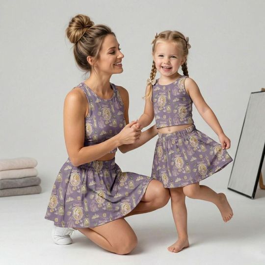 Enchanting Rapunzel Purple Coquette Activewear Set, Tangled Lantern Bow Skort Outfit, RunDisney Princess Marathon Mothers Day Birthday Gift