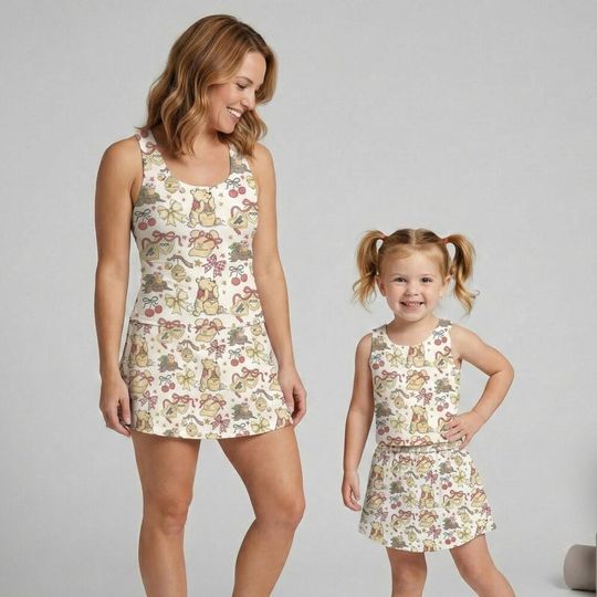 Sweet Winnie the Pooh Honey Coquette Activewear Set, Pooh Bear Bow Skort Outfit, RunDisney Summer Vacation Mothers Day Birthday Gift Gear